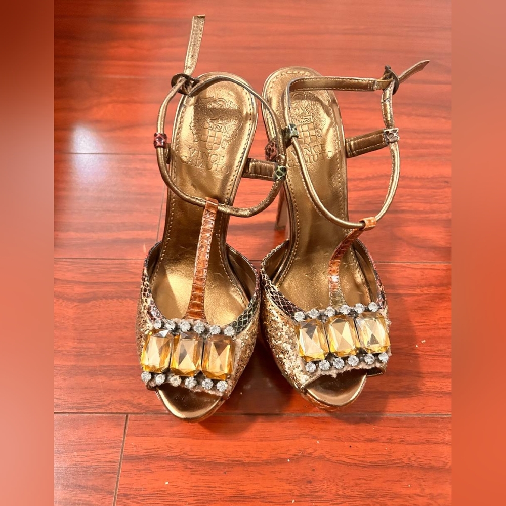 Vince Camuto Golden Brown Crystal Platform Pumps - Picture 4 of 7